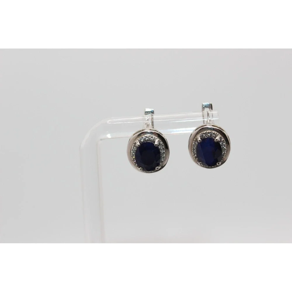 Sterling Silver 925 Blue Sapphire Halo Ring and Earrings Jewelry Set Size 9